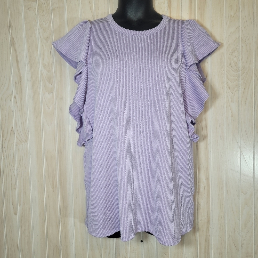 Women's Lavender Ruffle Sleeve Knit Top
